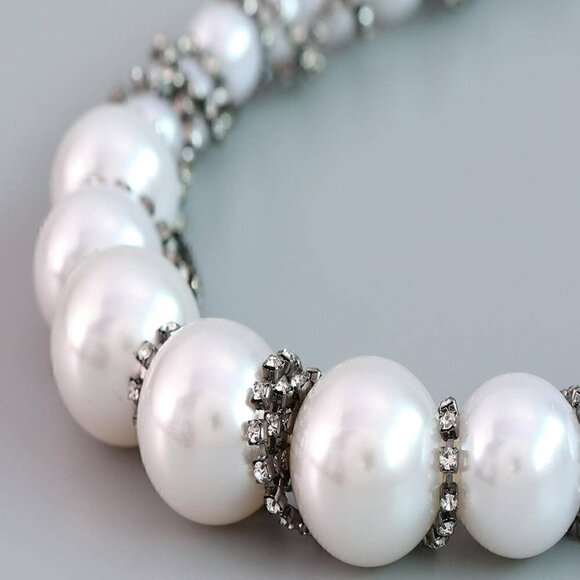 Glamorous Rhinestone & Faux Pearl Decor Chain Necklace - Picture 2 of 4